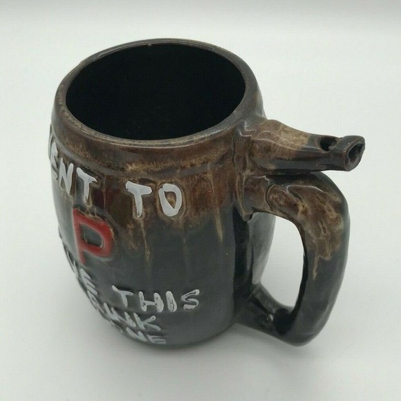 Vintage Beer Whistle Mug Brown Drip Glazed Funny Unique Cup Leave My Drink Alone - Picture 5 of 8
